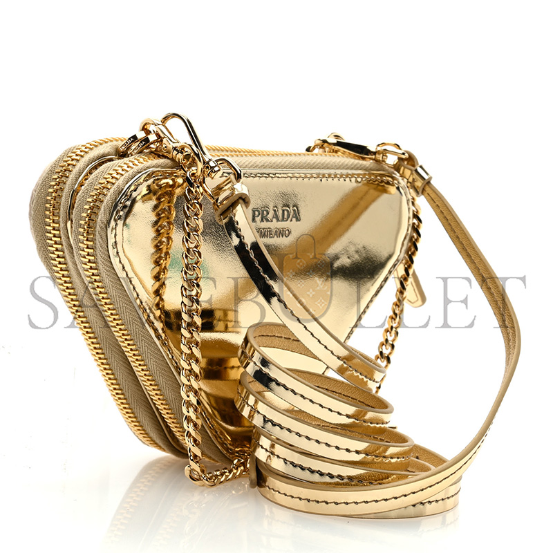 Pra*a satin crystal mini triangle crossbody pouch platino 1nr015 (15*10cm)